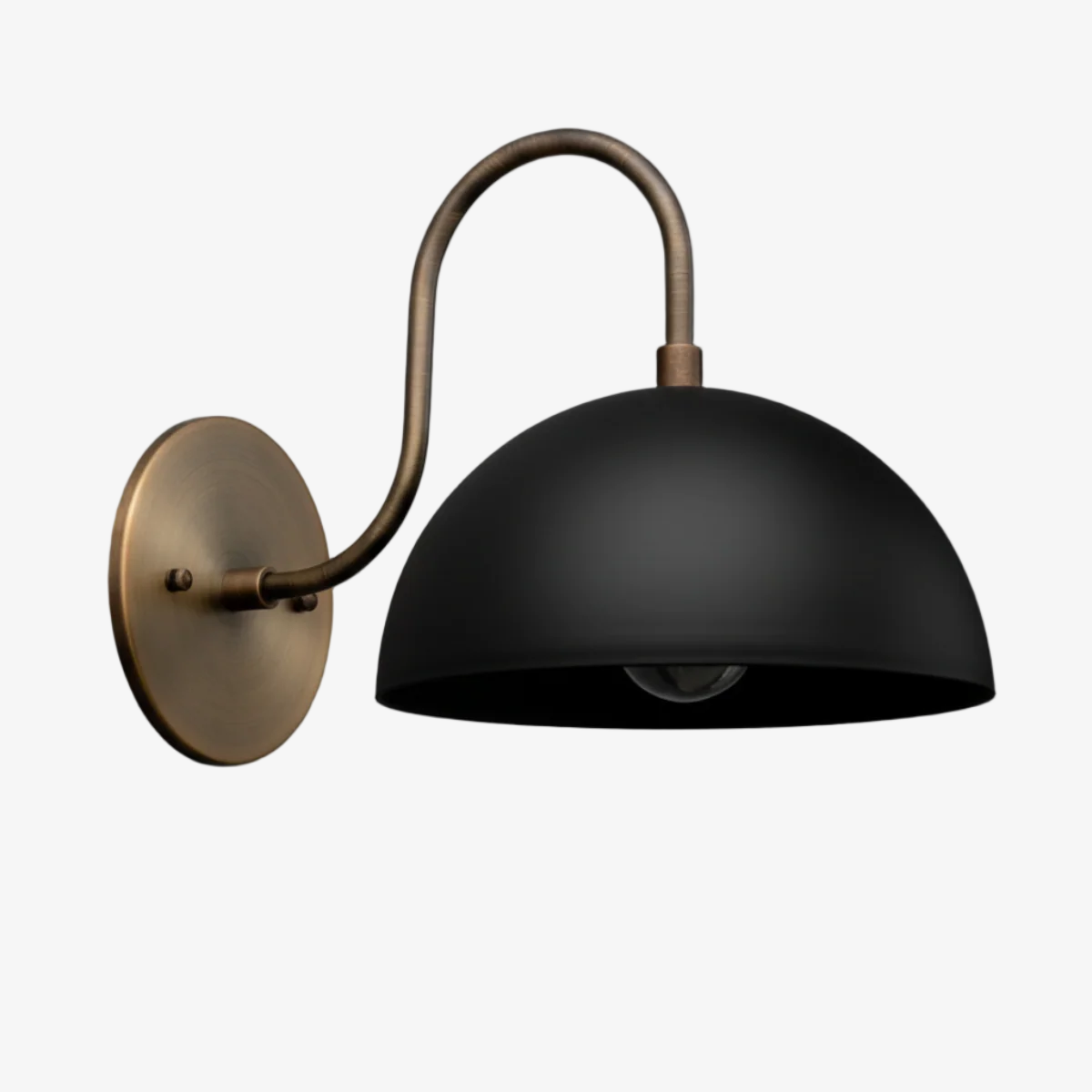 Curva Metal Industrial Wall Sconce - Curved Brass Arm - Hammered Dome Light Fixture