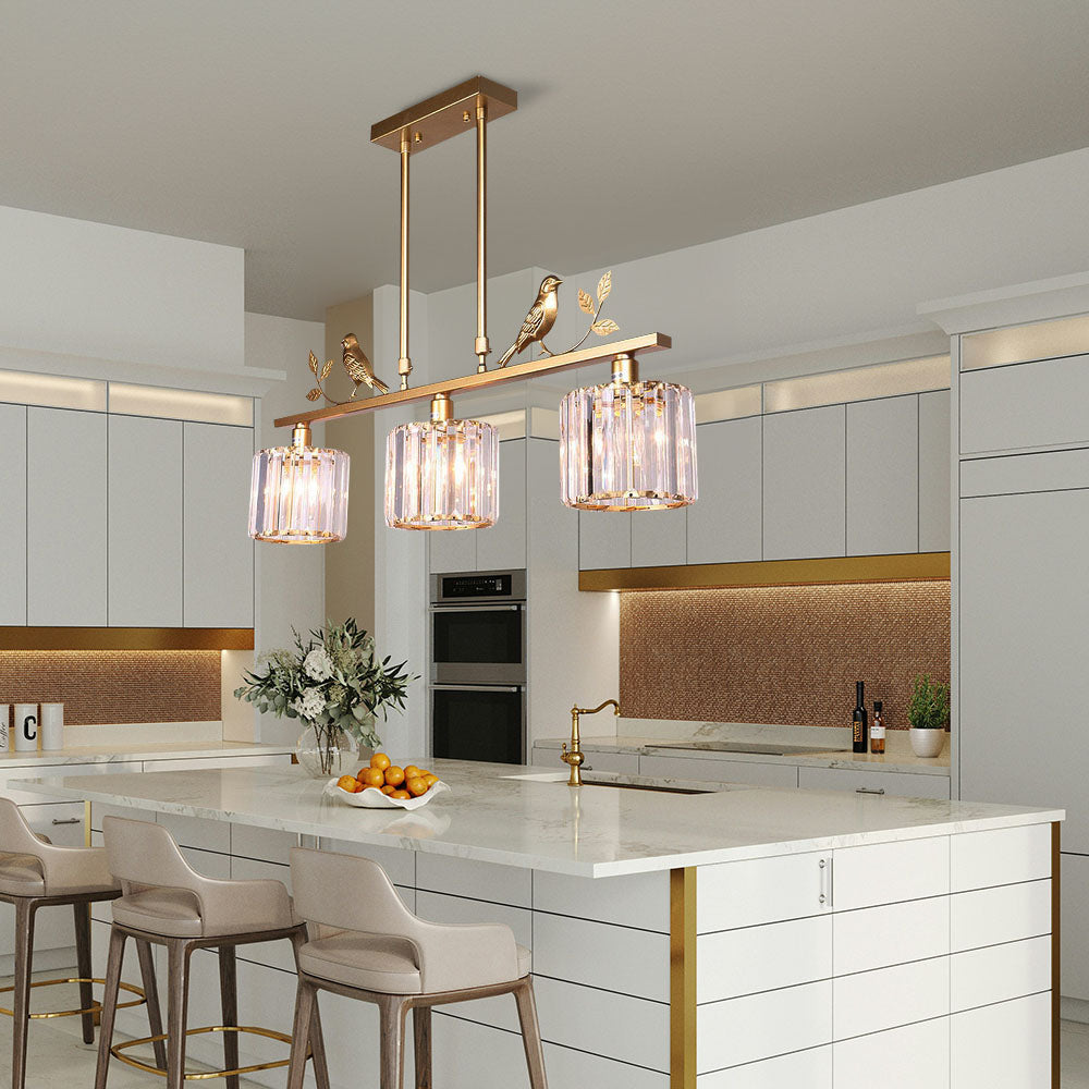 Crystal Island Pendant Light - Multi-Head Bird Theme Luxe Design