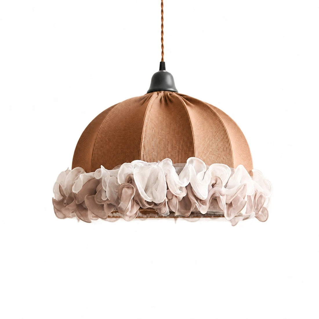 Taupe and blue ruffled fabric pendant light