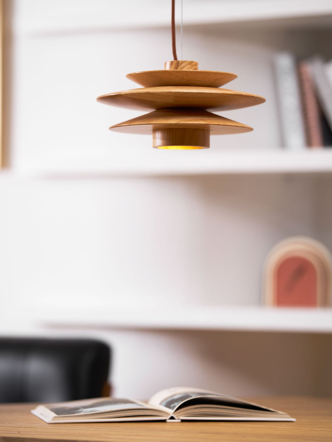 Layered Wood Plug-In Swag Pendant