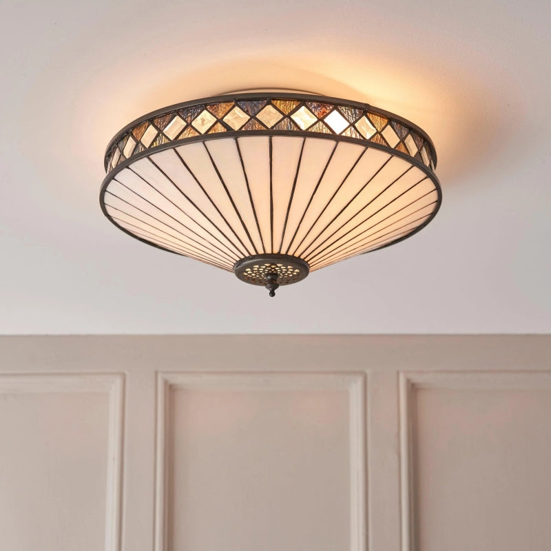 TF Fargo Geometric Flush Mount Light — Handcrafted Art Deco Stained Glass Lamp for Entryway