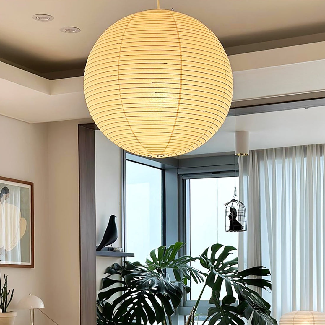 Runde Pendelleuchte aus Washi-Papier – Minimalistische Beleuchtung für das Wohnzimmer