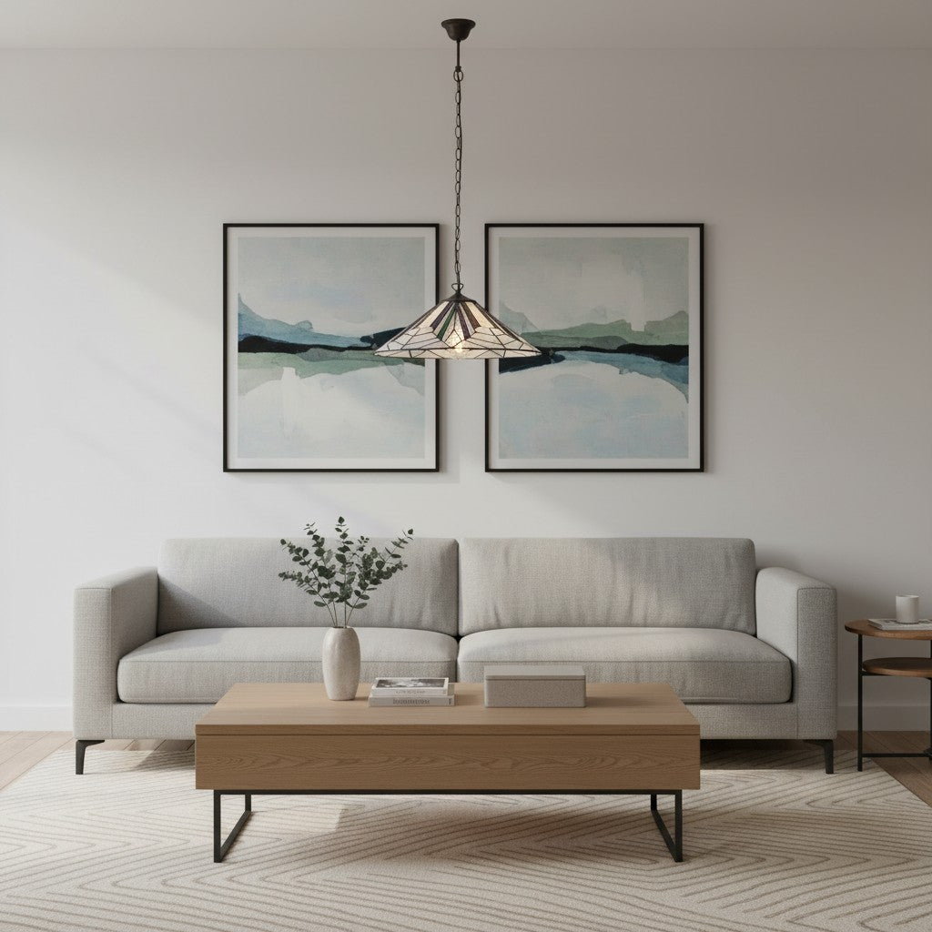TF Astoria Tiffany Ceiling Pendant – Dimpled Geometric Glass Design for Living Room