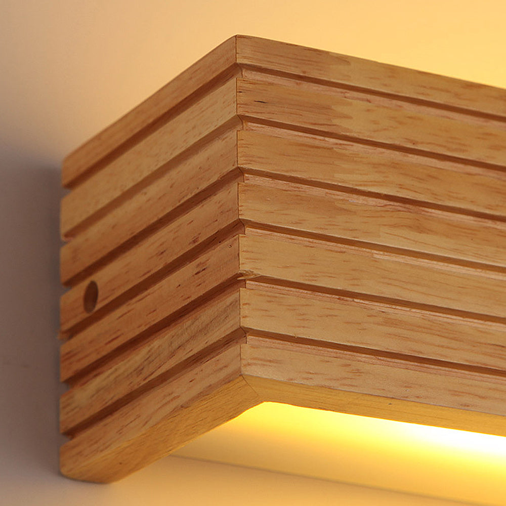 Natural Wood Frame Wall Light - Rustic LED Bathroom Mirror Sconce