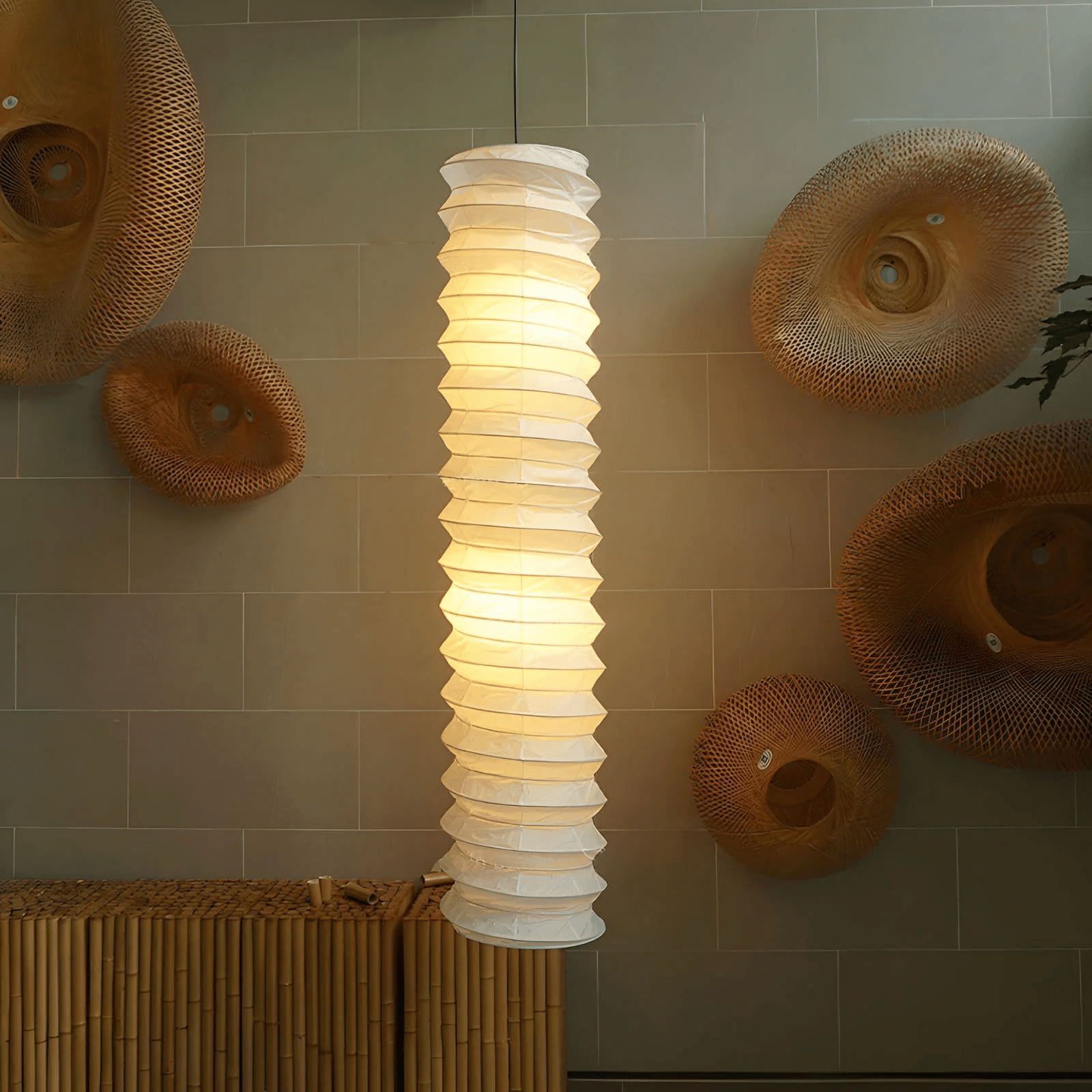 Washi Paper Pendant Lamp - Round Soft Glow for Minimalist Interiors