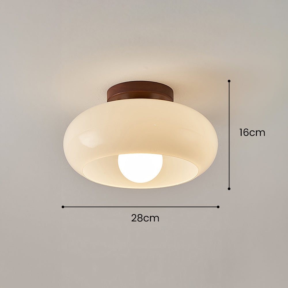 Cream Glass Ceiling Light - Vintage Bauhaus Walnut Lamp for Hallway