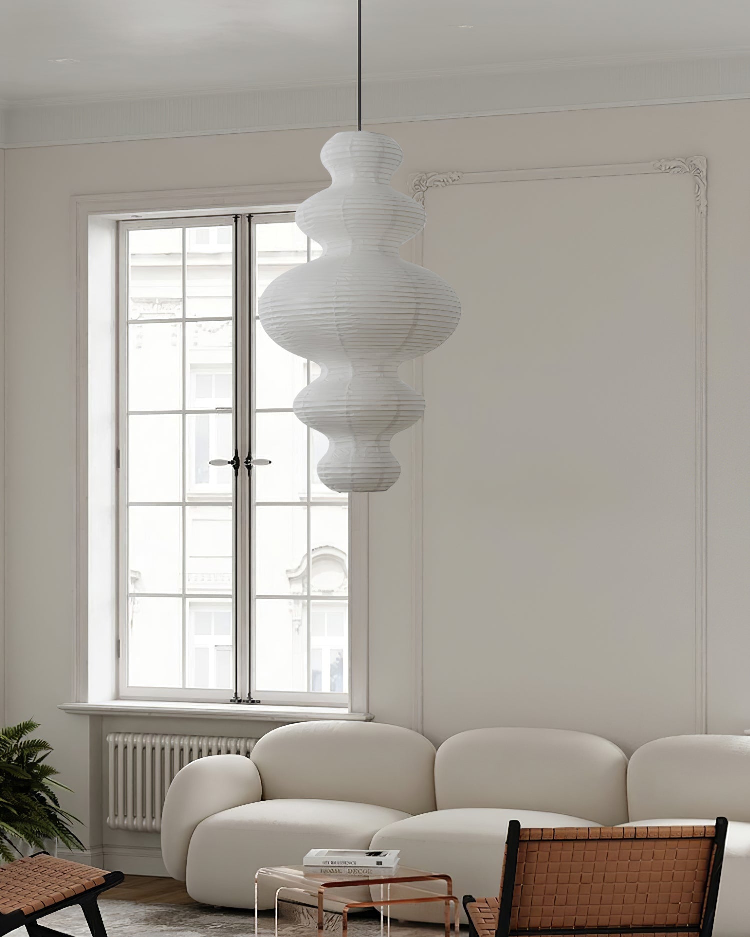 Luxurious Pendant Swag Lamp - Sculptural Rice Paper Lamp for Bedroom