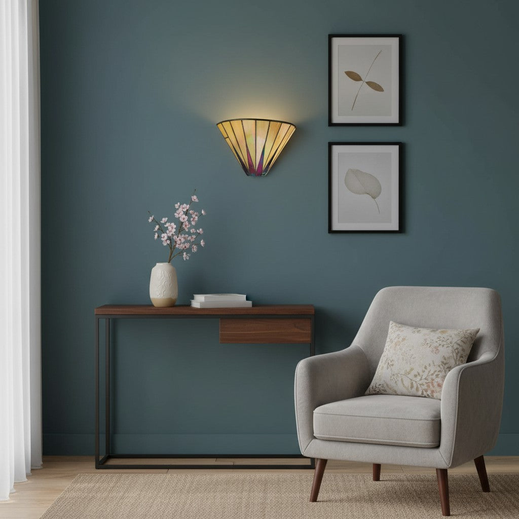 TF Dark Star Art Deco Star Tiffany Wandleuchte – Geometrische Buntglasleuchte für Flur und Wohnzimmer