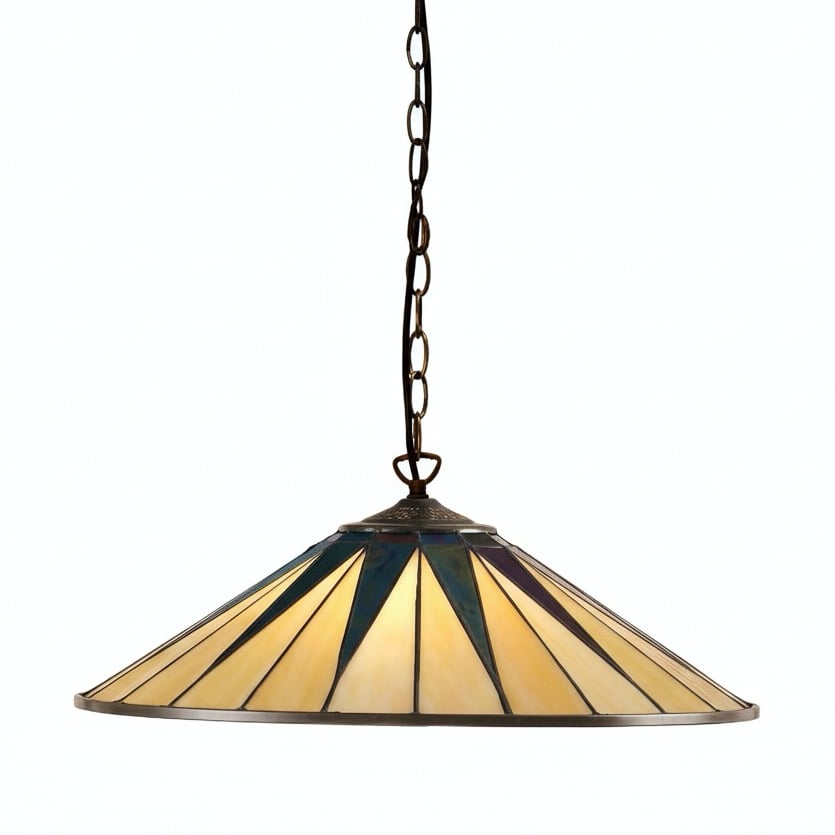 TF Dark Star Tiffany Pendant – Stained Glass Geometric Design Ceiling Light for Living Rooms