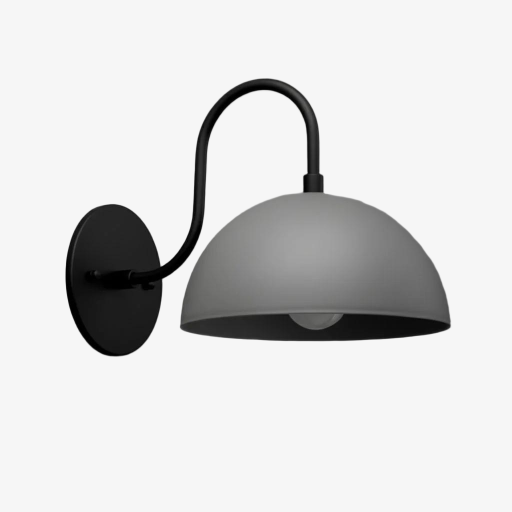 Curva Metal Industrial Wall Sconce - Curved Brass Arm - Hammered Dome Light Fixture