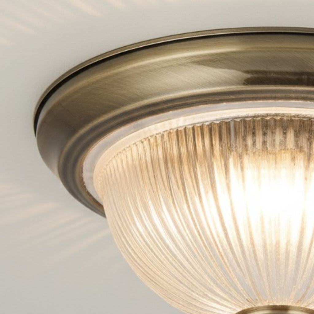TF Vintora Modern Flush Ceiling Light – Ribbed Glass and Metal Trim for Kitchens or Hallways