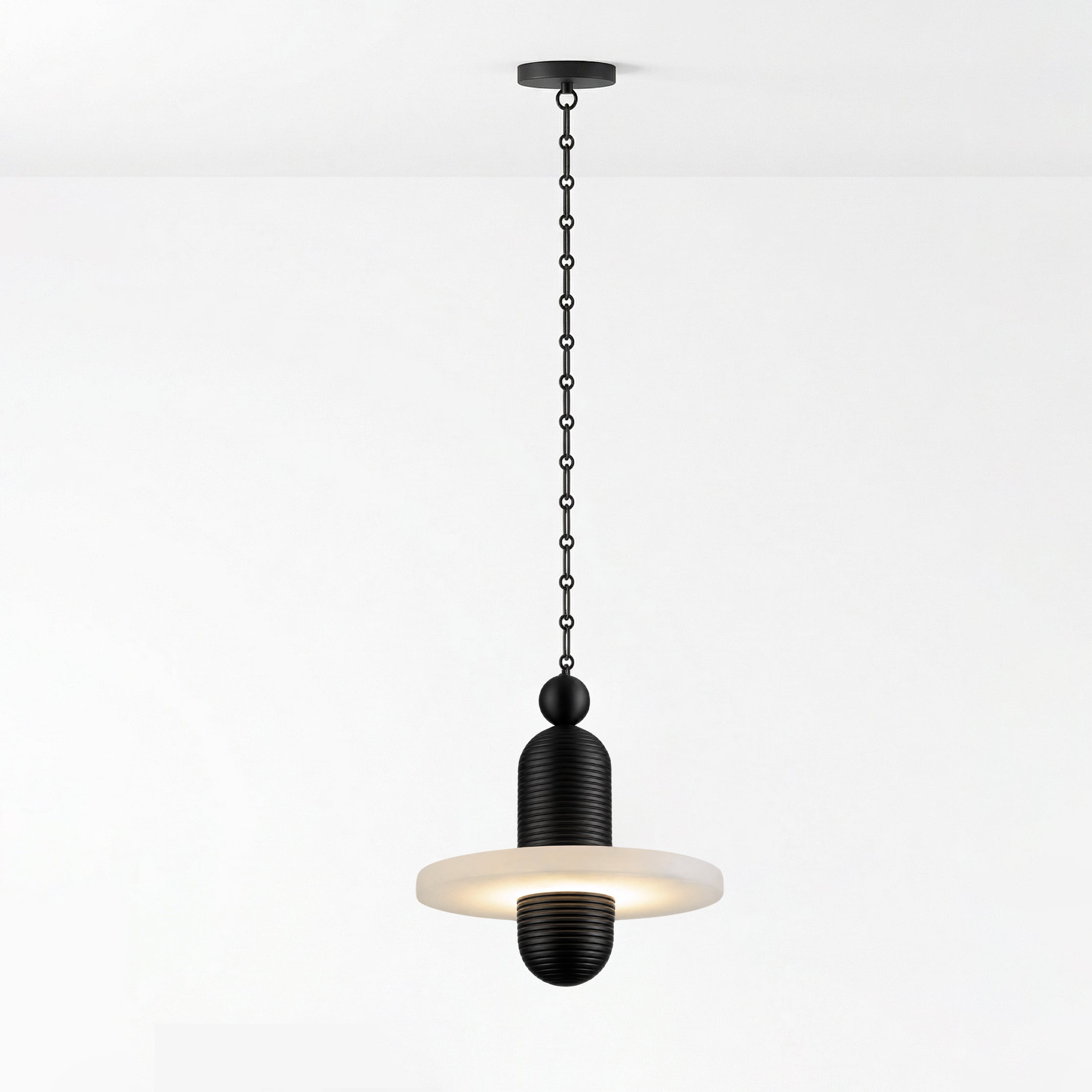 Black Metal Alabaster Chain-Hung Chandelier
