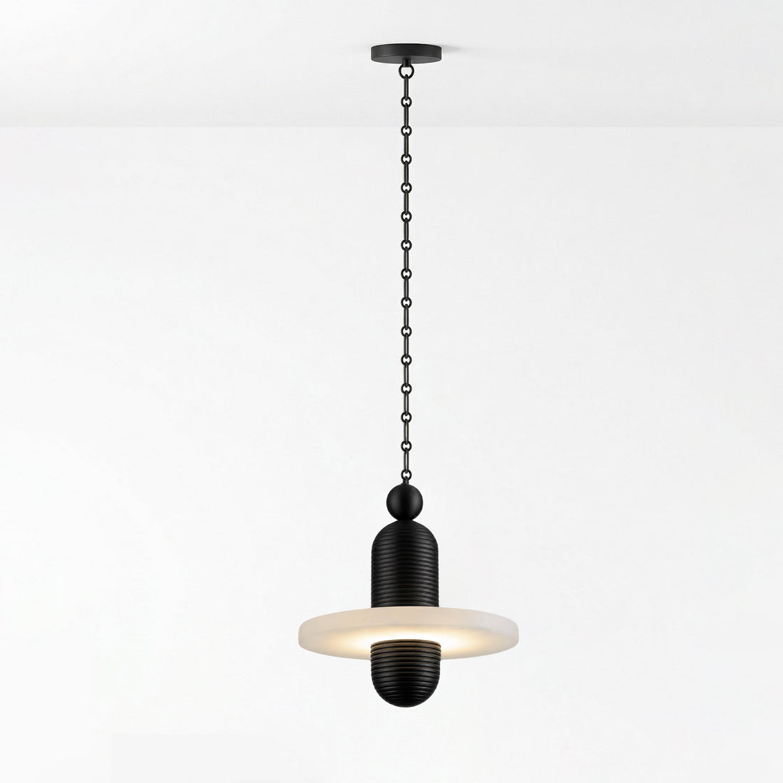 Black Metal Alabaster Chain-Hung Chandelier