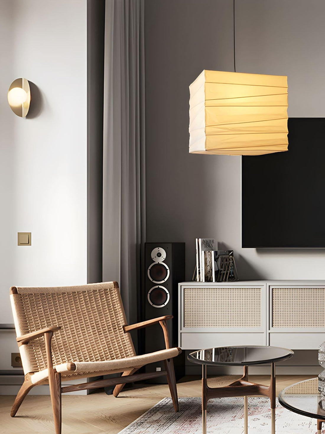 Papierwürfel-Pendelleuchte – Traditionelle minimalistische Lampe für den Eingangsbereich
