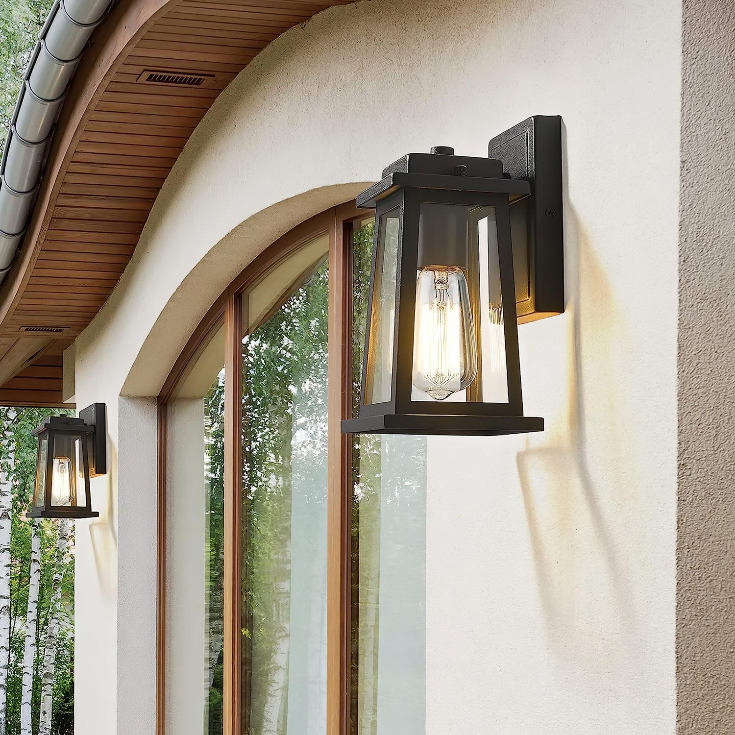 Classic Outdoor Wall Lamp - Black Metal Clear Glass Lantern Lighting