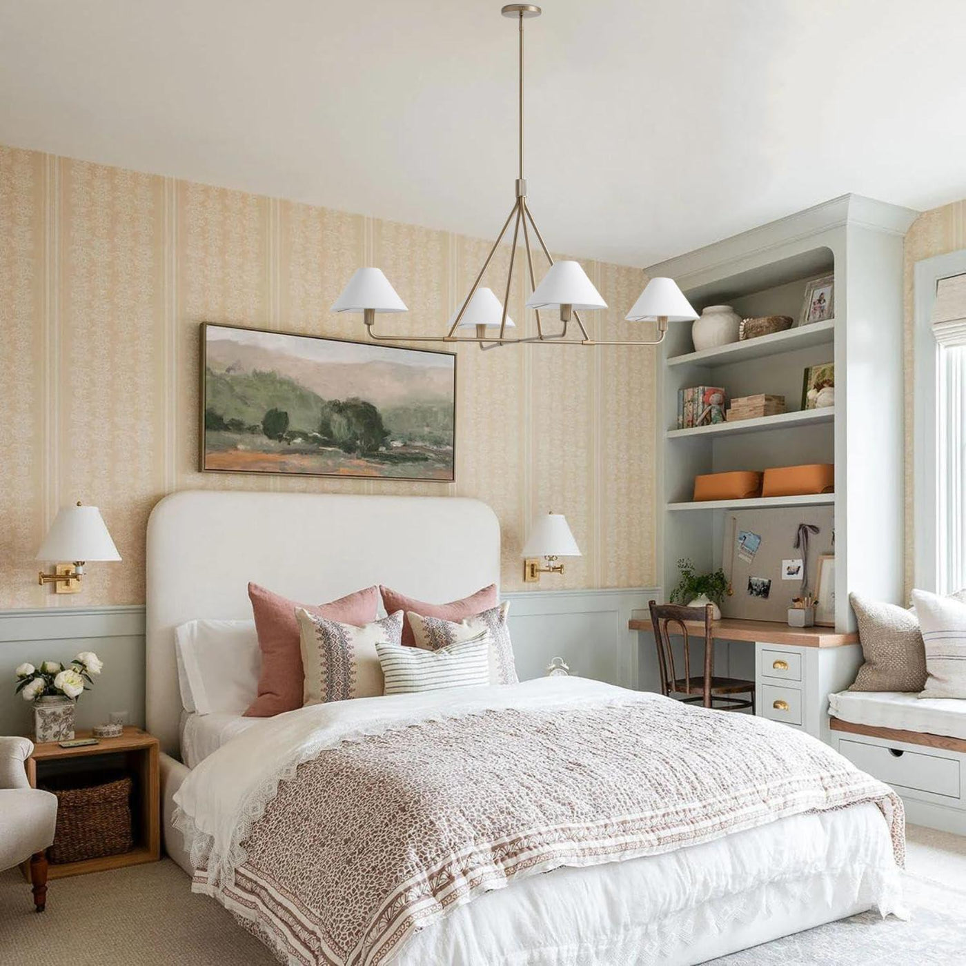 Diora Chandelier - Modern Metal Fixture with Linen Shades