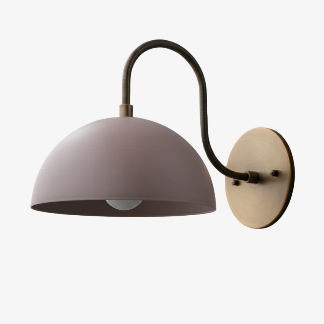 Curva Metal Industrial Wall Sconce - Curved Brass Arm - Hammered Dome Light Fixture