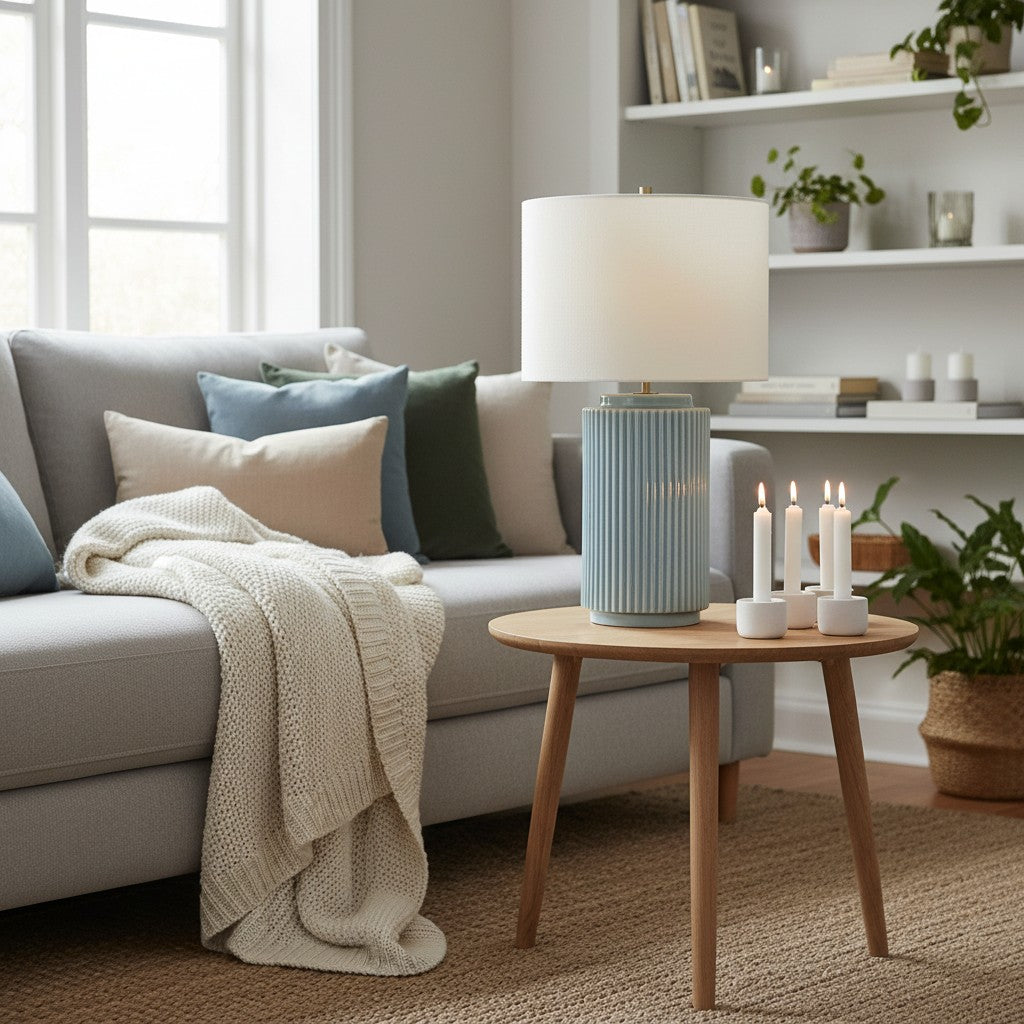 Ceruna Minimalist Ceramic Table Lamp - Ceramic base with a linen lampshade