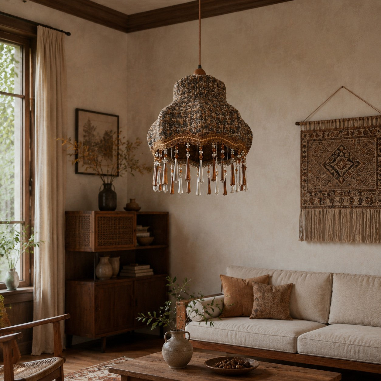 Vintage Fabric Fringe Pendant Lamp