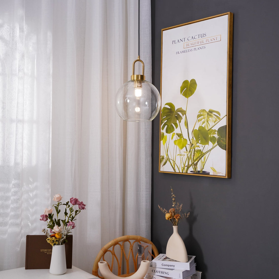 Kupferbeschichtete Glas-Plug-in-Hängeleuchte mit Kabel
