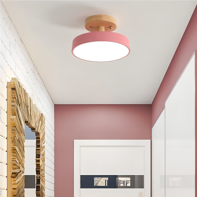 Bunte runde Deckenleuchte aus Macaron-Holz