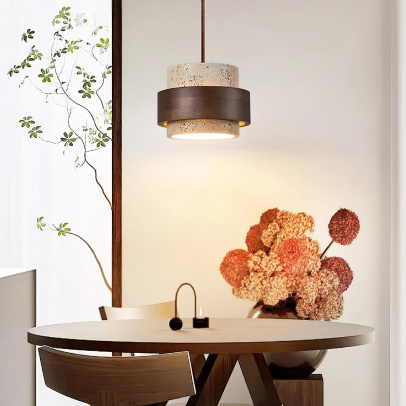 Moderne zylindrische Travertin-Steinsäule Pendelleuchte