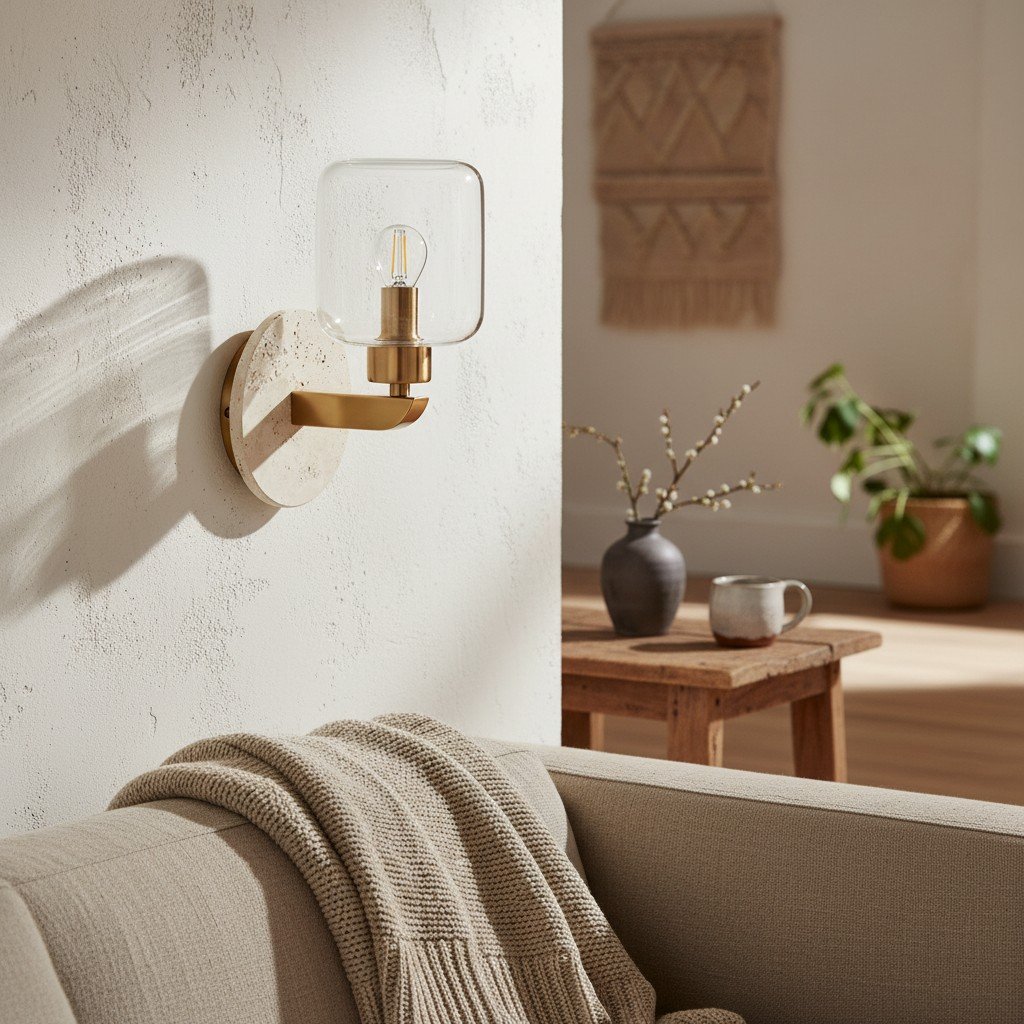 Korlisse Modern Marble Wall Light - Vintage Brass & Clear Glass Accent for Living Room and Hallway