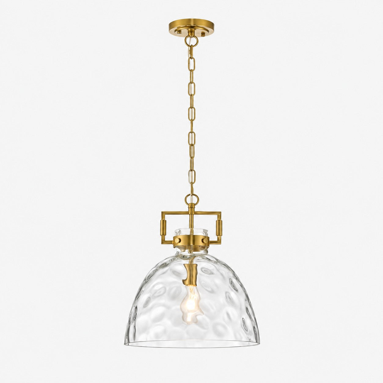 Modern Hammered Glass Pendant Light with Minimalist Metal Design - Suitable for Kitchen Island