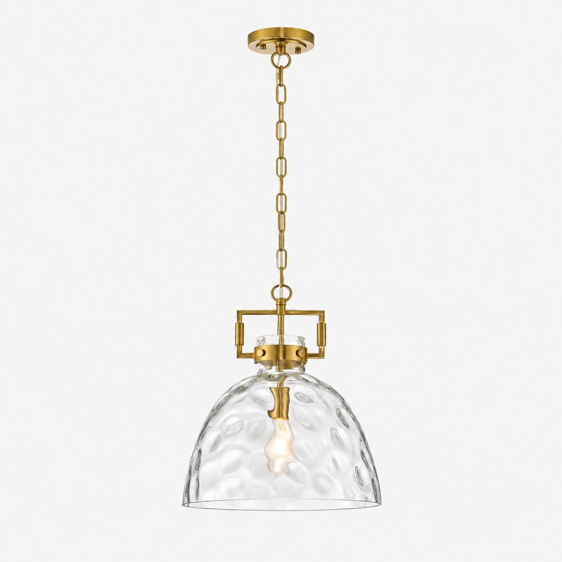 Modern Hammered Glass Pendant Light with Minimalist Metal Design - Suitable for Kitchen Island