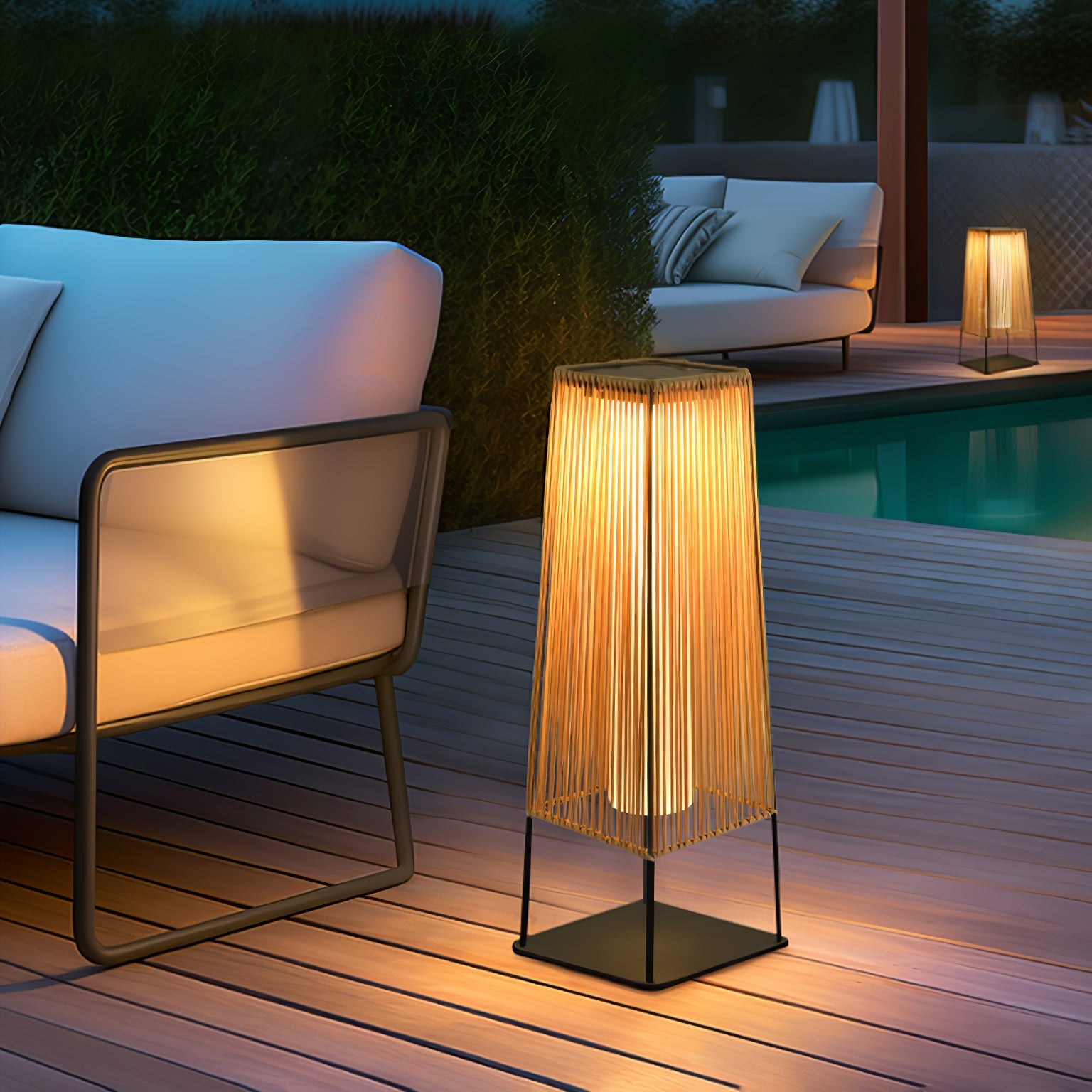 Plastic Rattan Outdoor Post Light - Solar Post Lamp Ideal