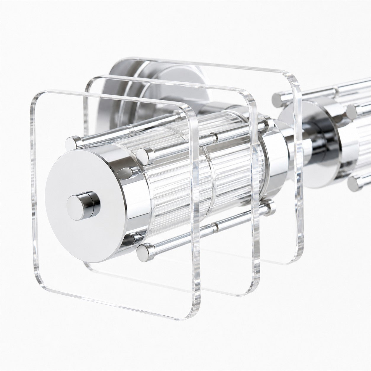 Horizontal Bauhaus wall lamp clear acrylic and chrome square detail