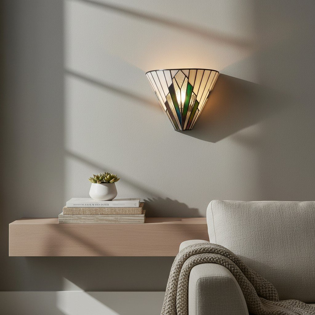 TF Astoria Vintage Fan-Shaped Wall Lamp — Handcrafted Art Glass — For Bedroom Accent Light
