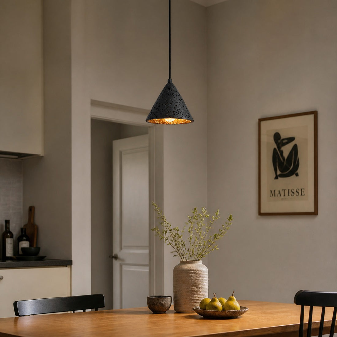 Cratera Black Travertine Stone Pendant Light