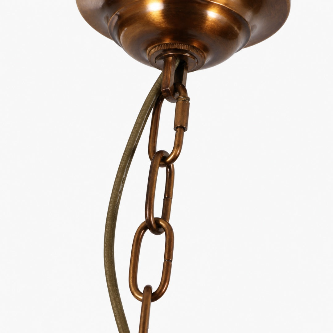Brass and Pressed Glass Lantern Pendant Light