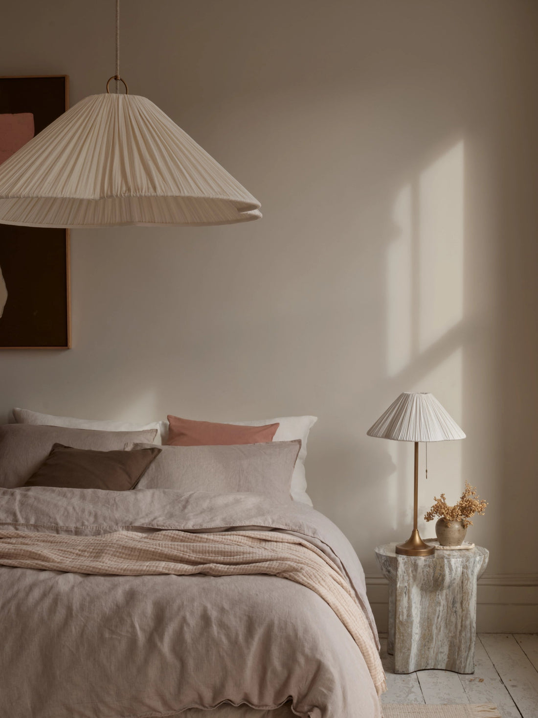 Lindi - aged brass and scalloped linen table lamp