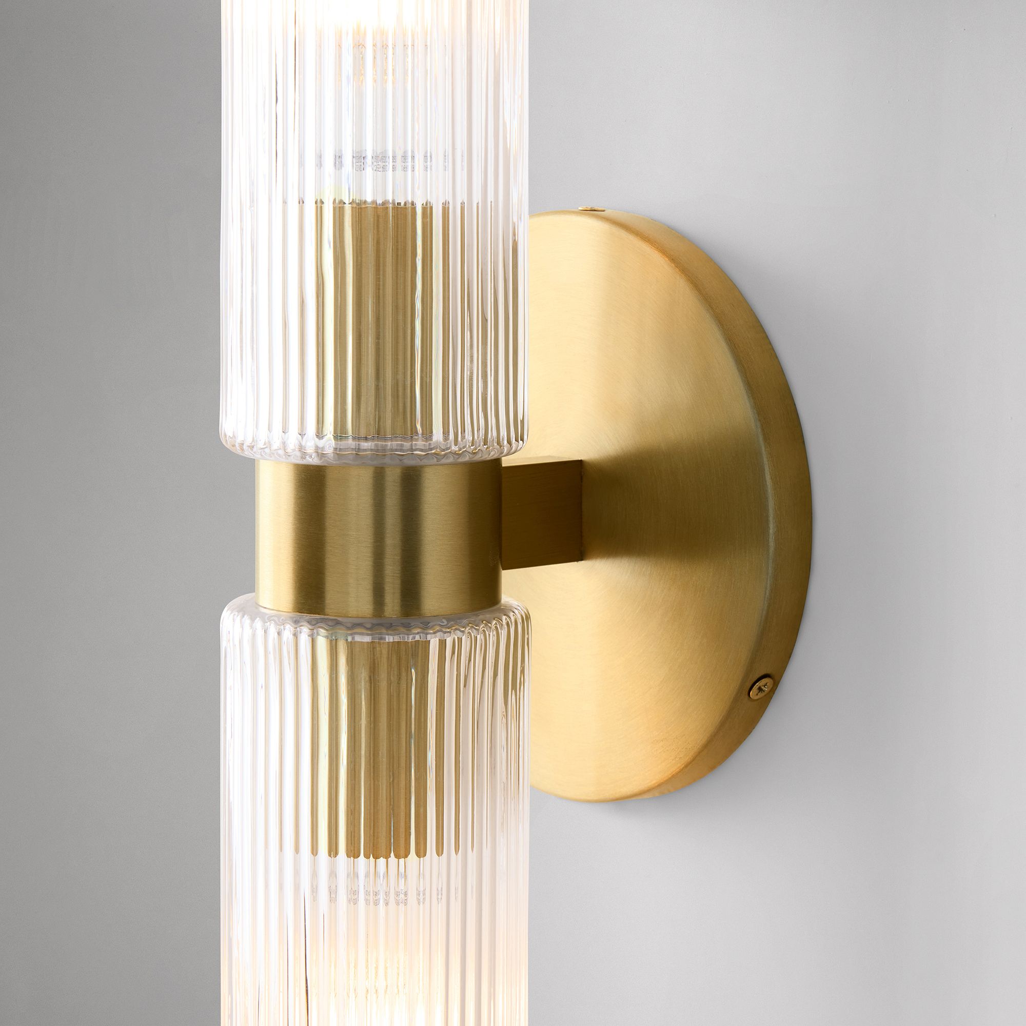 Rivora Fluted Glass Double Short Sconce - Indoor Outdoor Wall Light Elegance