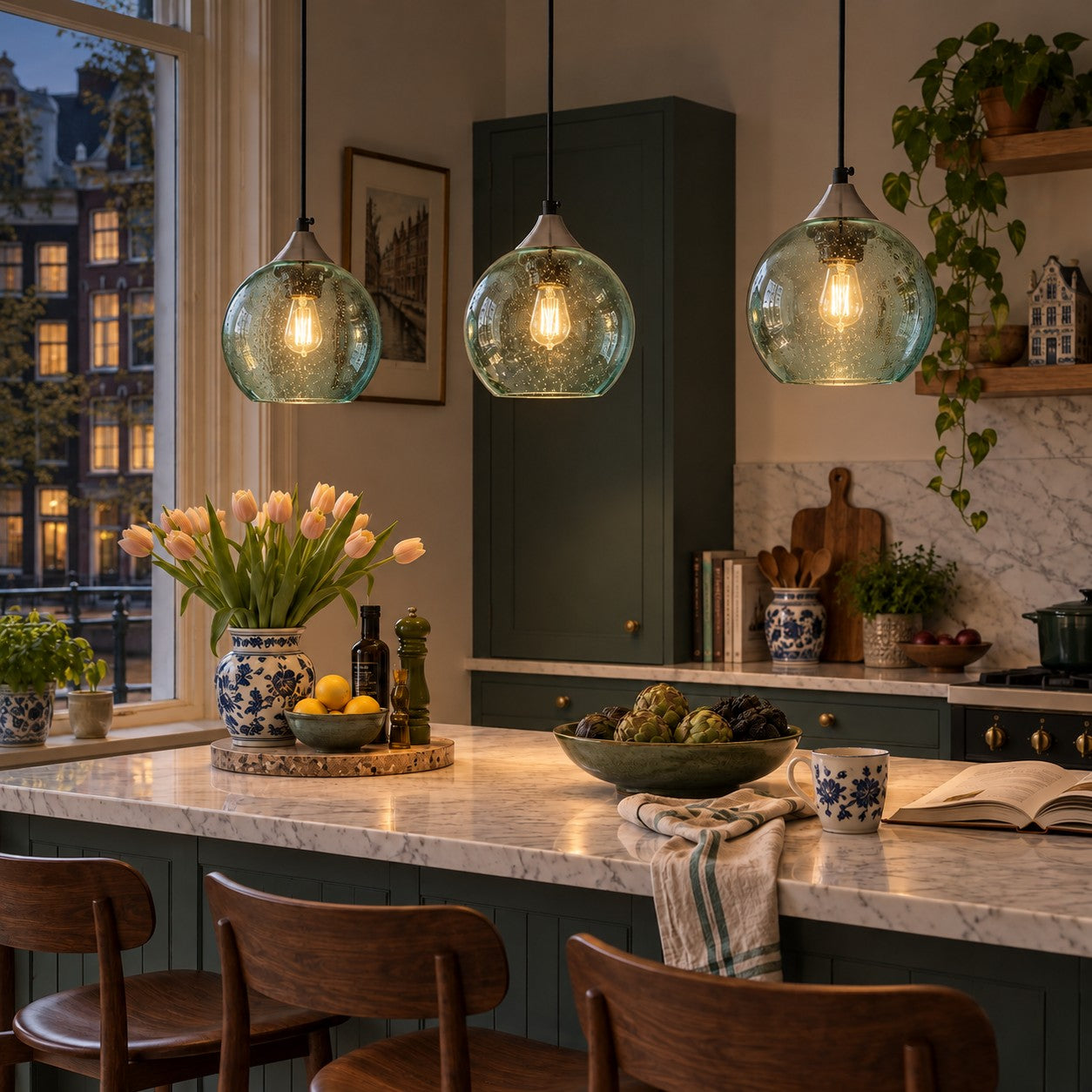 Bubble Glass Globe 3 - Light Single Pendant Light With Adjustable Cord
