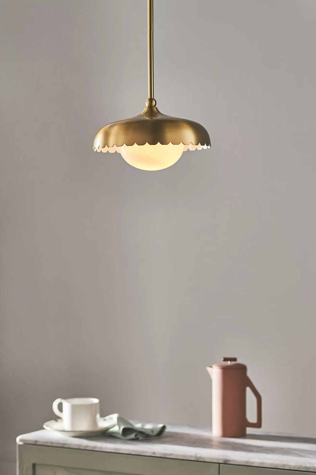 Rayla Brass Finish Pendant Lamp - Scallop Retro Glass Lamp for Kitchen