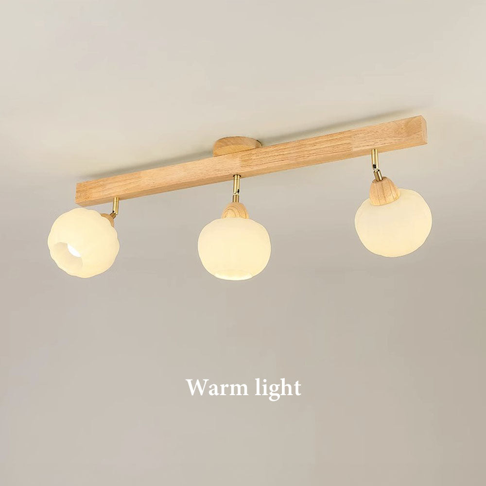 Cream Wood Track Light - Modern Ball Ceiling Light for Living Room