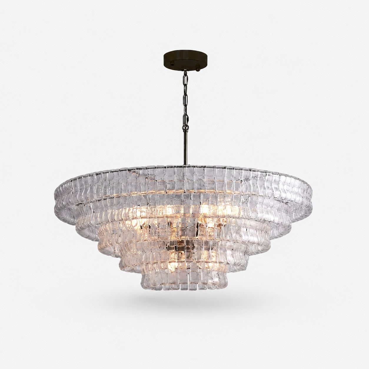 French vintage ripple glass chandelier with smoked glass