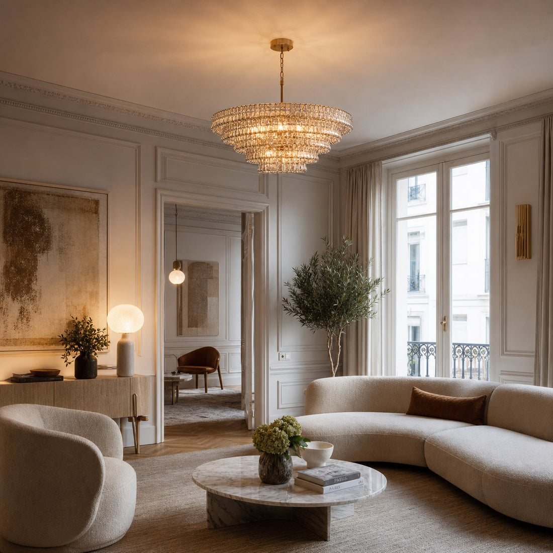 French Vintage Ripple Glass Chandelier