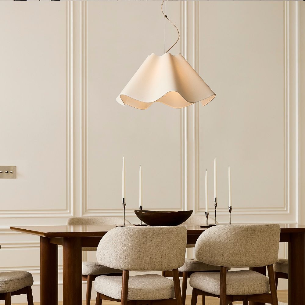 Oslan Ivory Linen Pendant Light - Scalloped Shade Modern Ceiling Lamp