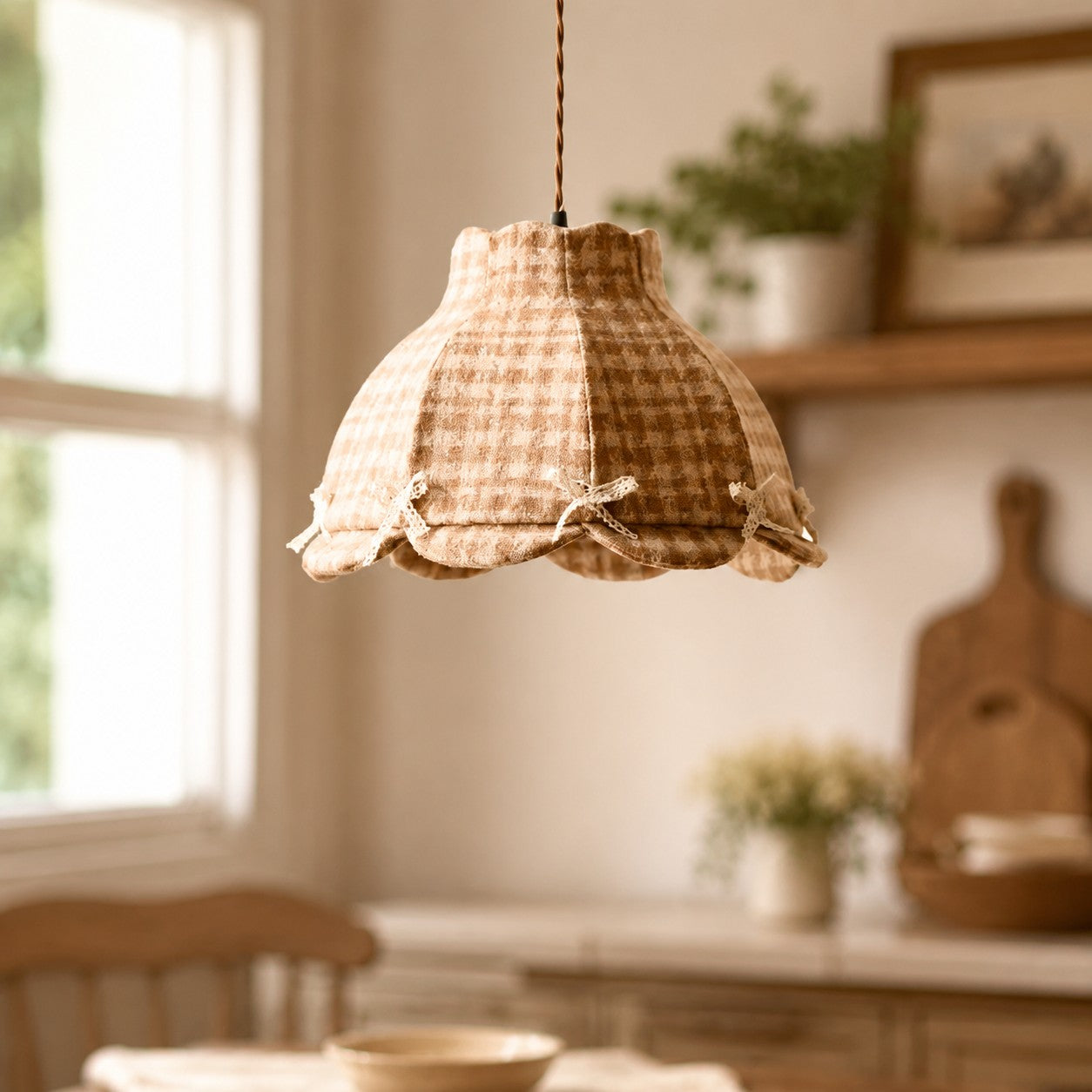 Vintage Plaid Fabric Pendant Light