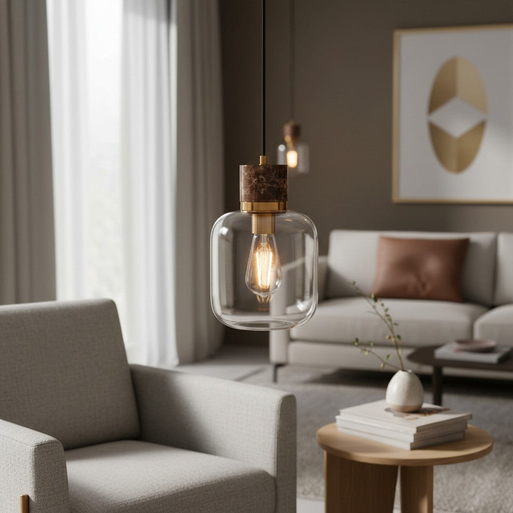 Korlisse Natural Stone and Glass Pendant Light – Stylish Lamp for Lounge or Living Room