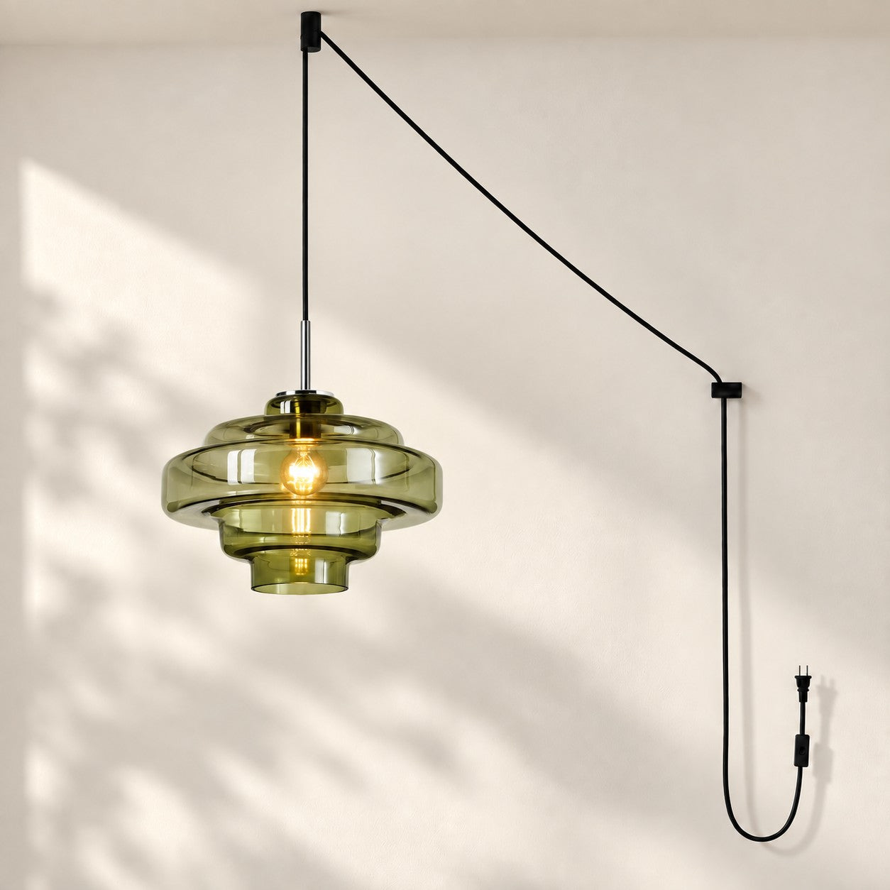 Koloro Millie Glas-Pendelleuchte mit Stecker - Retro-Pendelleuchte in bunten Farben für moderne Innenräume