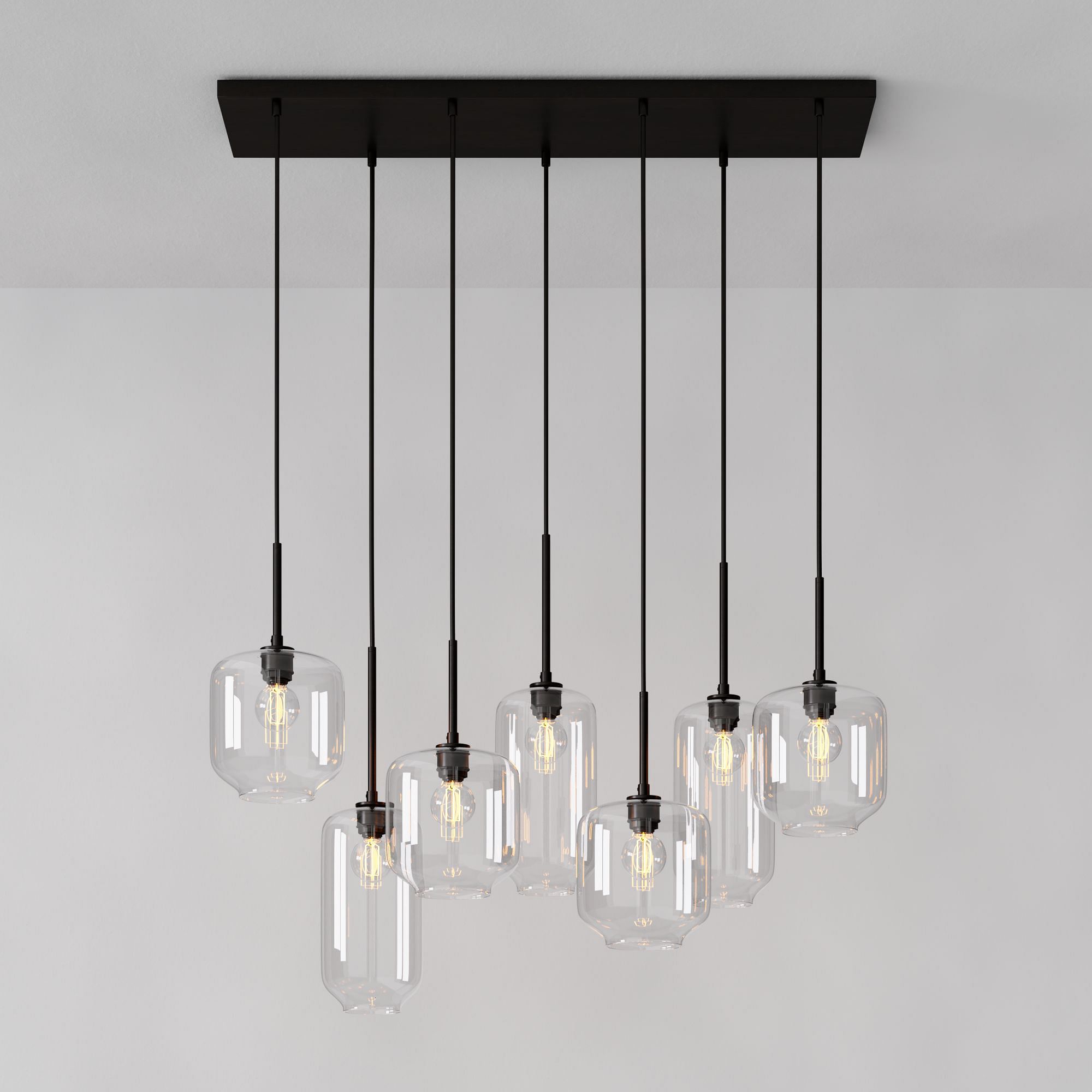 Lumivelle Sculptural 7-Light Chandelier – Adjustable Height Modern Glass Pendant