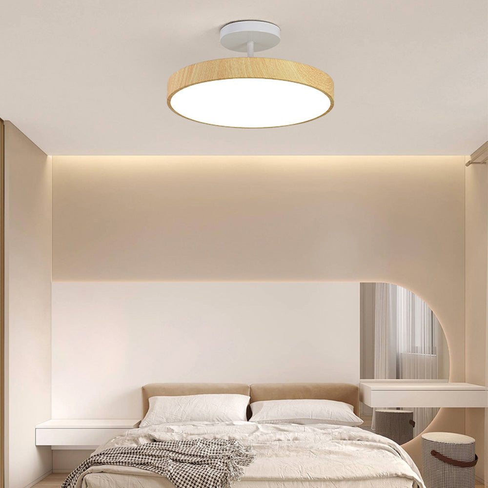 Modern Disc Semi-Flush Ceiling Lamp - LED Walnut Light for Bedroom