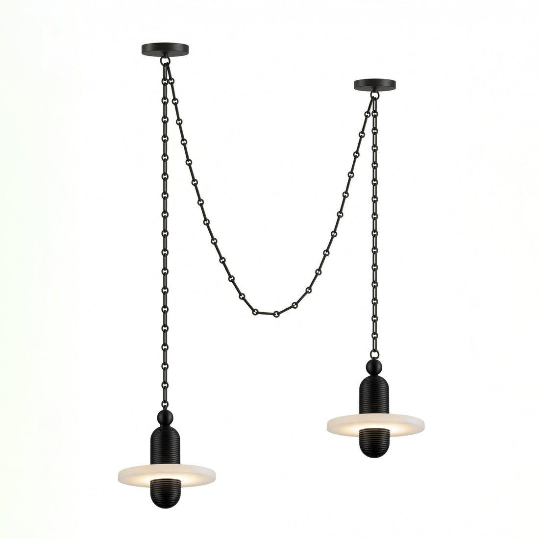 Black Metal Alabaster Chain-Hung Chandelier