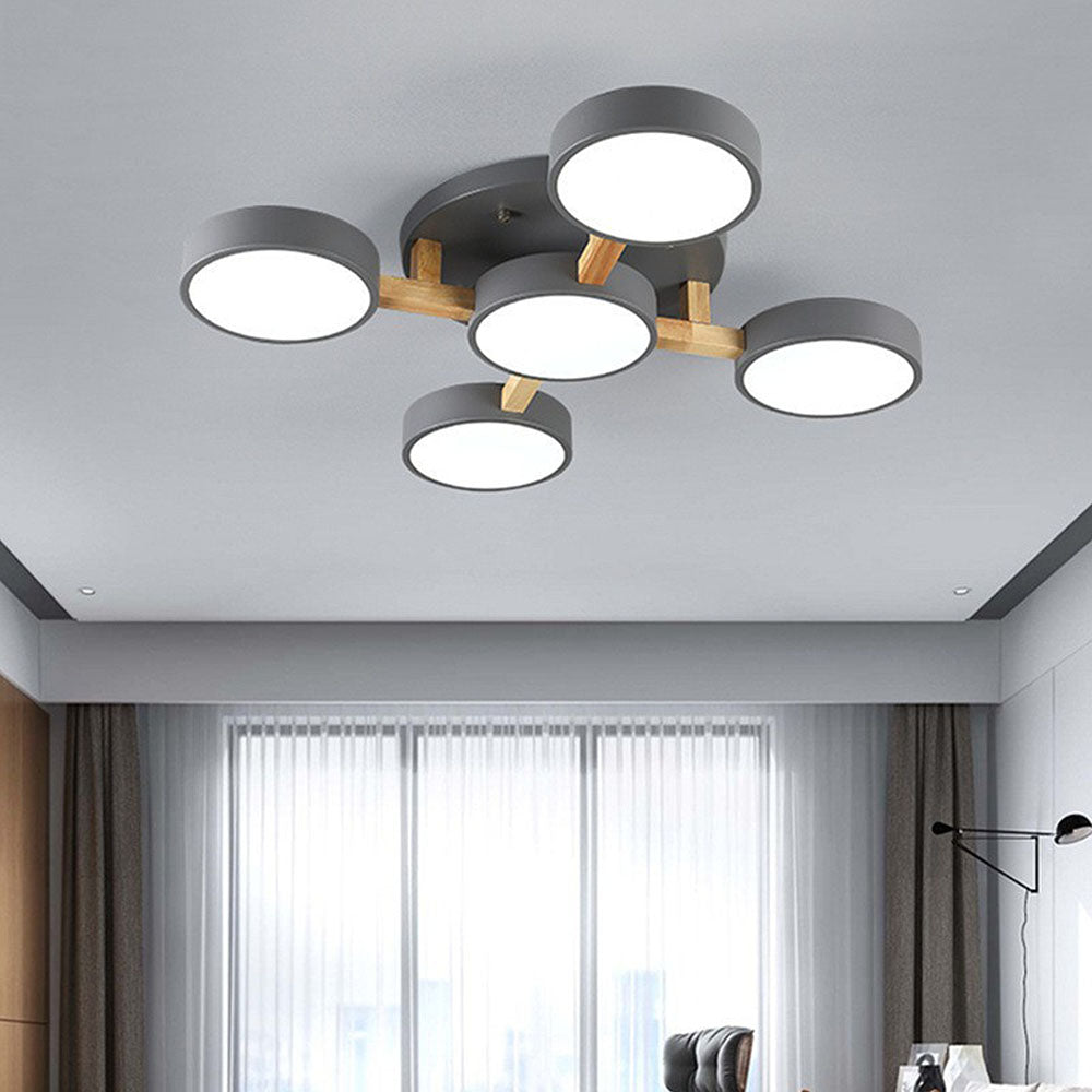 LED Ceiling Light – Modern Iron Wood Fixture for Bedroom Ambiance