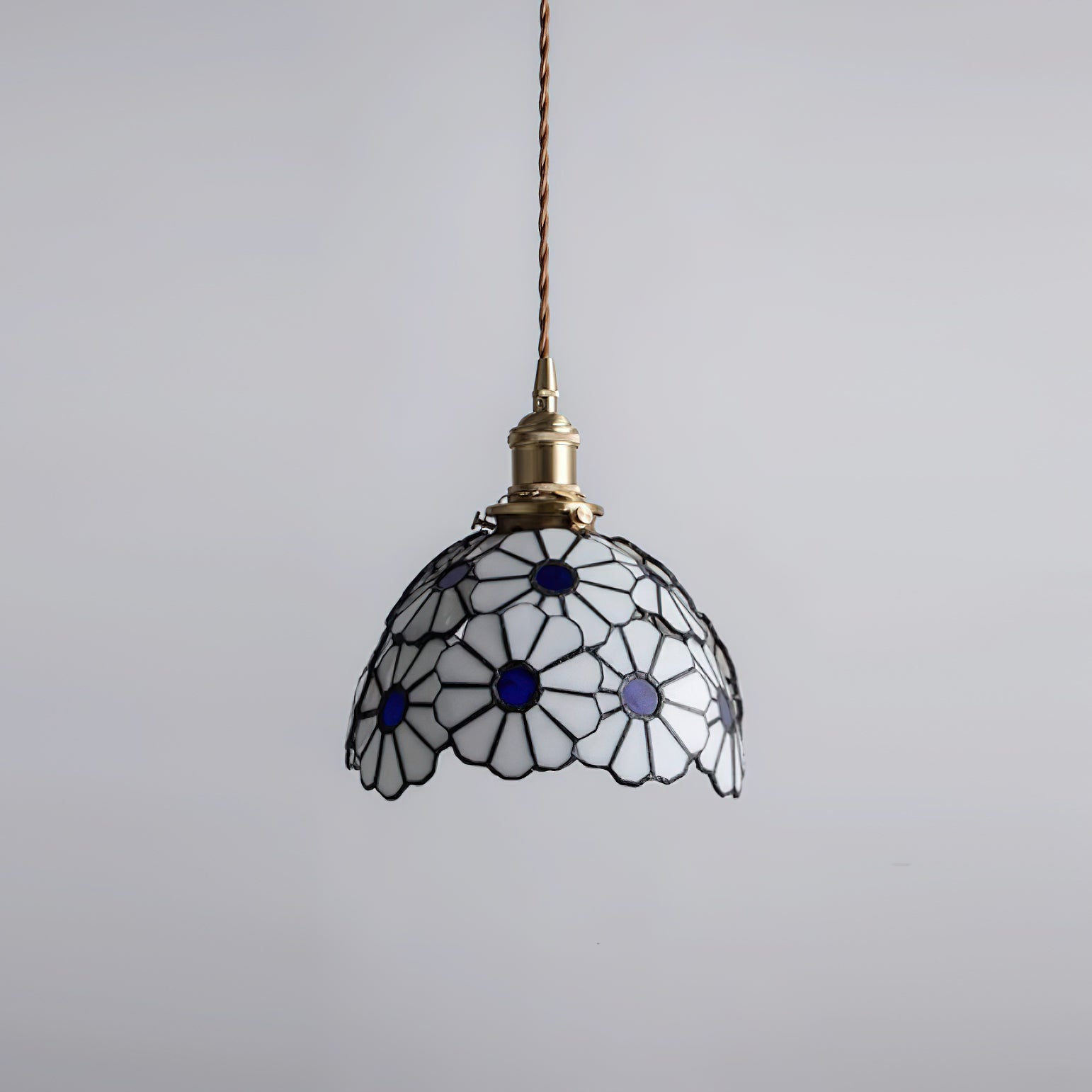 Brass Stained Glass Plug-In Pendant